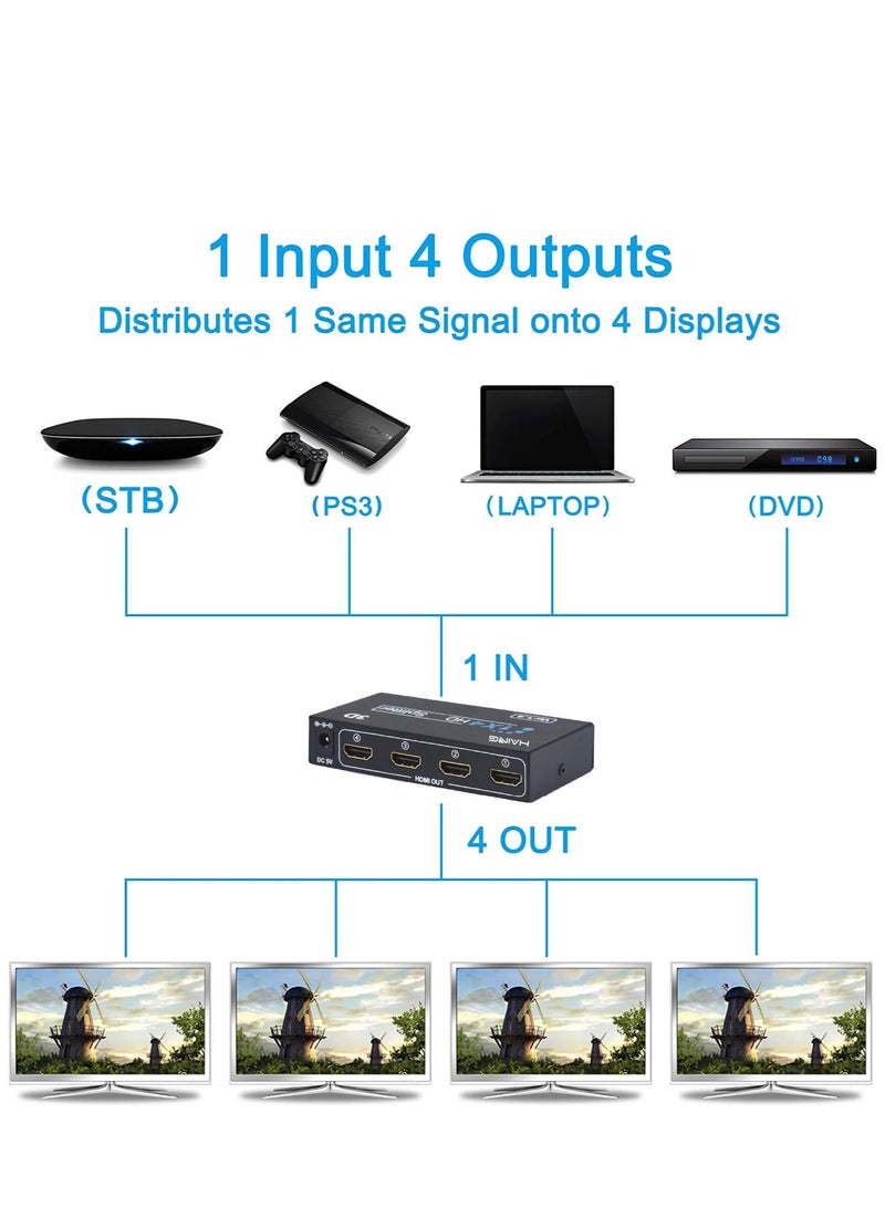 هينغ مقسم HDMI 1 مدخل 4 إخراج 4K Full HD 1080P V1.4 لتنسيق الصوت الرقمي ثلاثي الأبعاد - Image 3