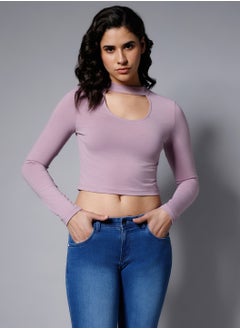 HIGH STAR Cropped Lilac Fitted Crop Top for Women  - Image 2
