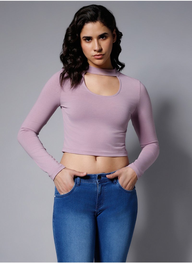 HIGH STAR Cropped Lilac Fitted Crop Top for Women  - Image 2