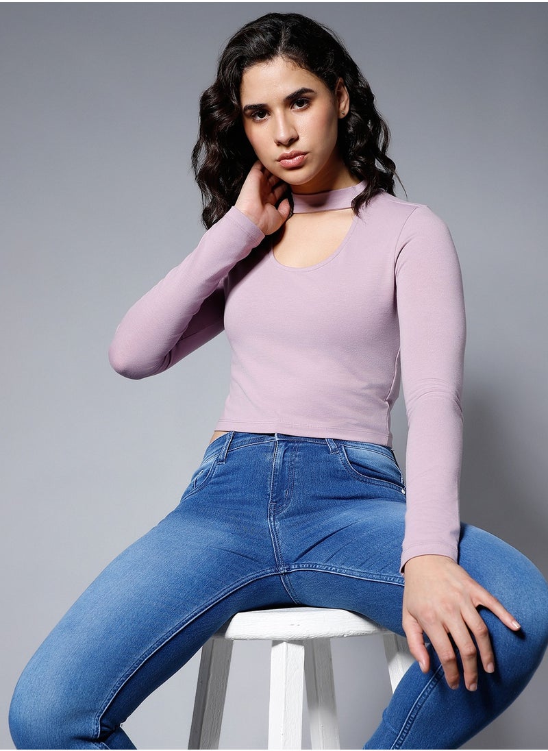 HIGH STAR Cropped Lilac Fitted Crop Top for Women  - Image 1