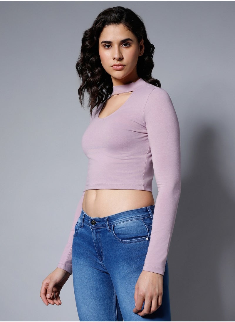 HIGH STAR Cropped Lilac Fitted Crop Top for Women  - Image 3