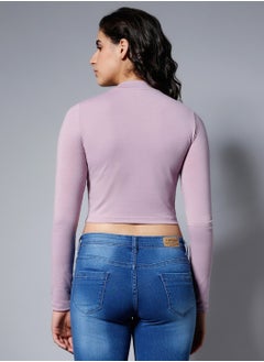 HIGH STAR Cropped Lilac Fitted Crop Top for Women  - Image 5
