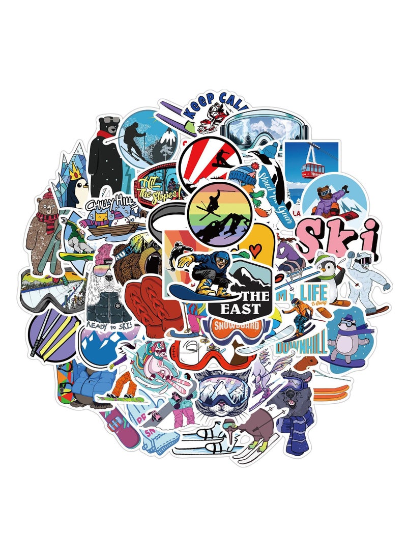 ORAINBOW - Winter Skiing Stickers Pack 50Pcs Colorful Waterproof Ski Cartoon Stickers for Flask Laptop Water Bottle Cute Aesthetic Vinyl Doodle Decals - Image 1