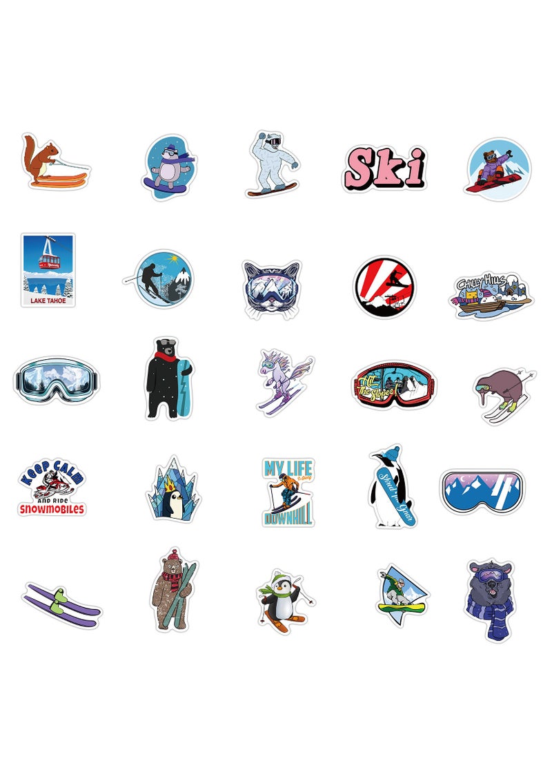 ORAINBOW - Winter Skiing Stickers Pack 50Pcs Colorful Waterproof Ski Cartoon Stickers for Flask Laptop Water Bottle Cute Aesthetic Vinyl Doodle Decals - Image 1