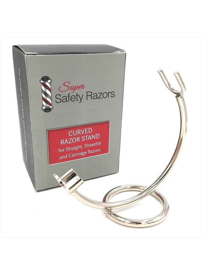 Super Safety Razors Curved Chrome Razor Stand for Straight, Shavette & Cartridge Razors - for All Razors with Handle Lengths of 100 mm or More - Image 1