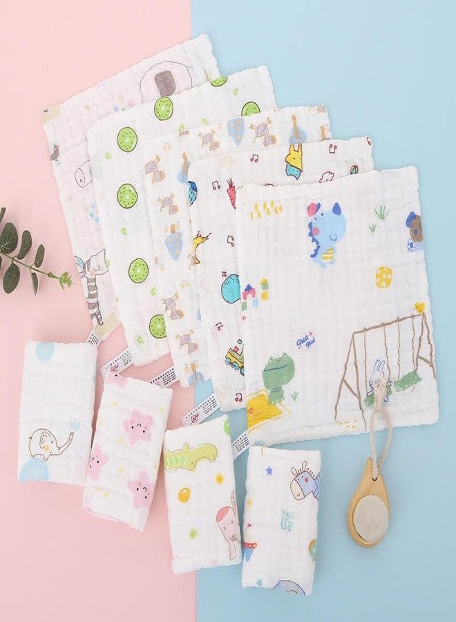 ZAPLES Muslin 6 Layers Cotton 100% Organic Muslin Cotton Wash Cloth Face Towels for Newborn Baby Extra Soft Hankies Reusable Napkins for Infants Toddlers (Pack of 5) White Mix Prints - Image 2