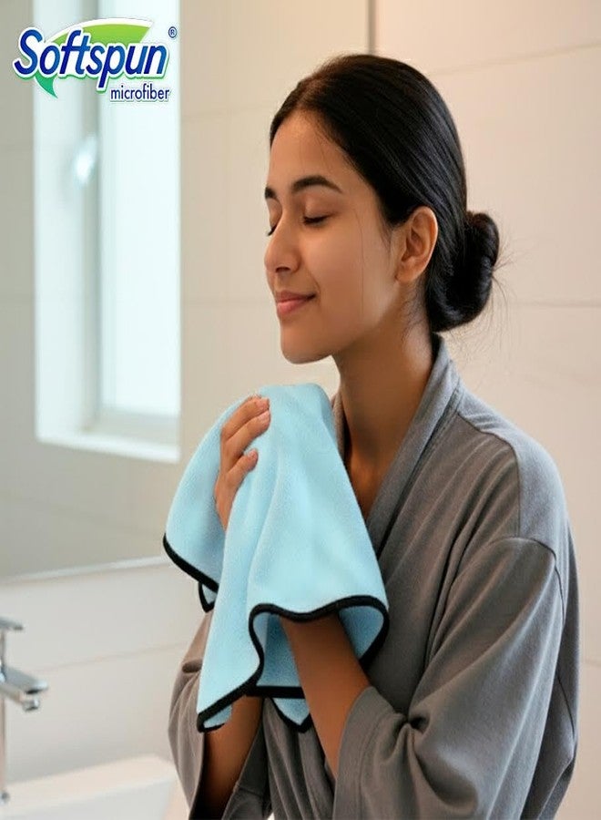 SOFTSPUN Microfiber Face & Hand Towel 2 Pc Light Sky Blue! Ultra Absorbent Super Soft & Lightweight Quick Drying for Men & Women Daily Use Unisex. - Image 2