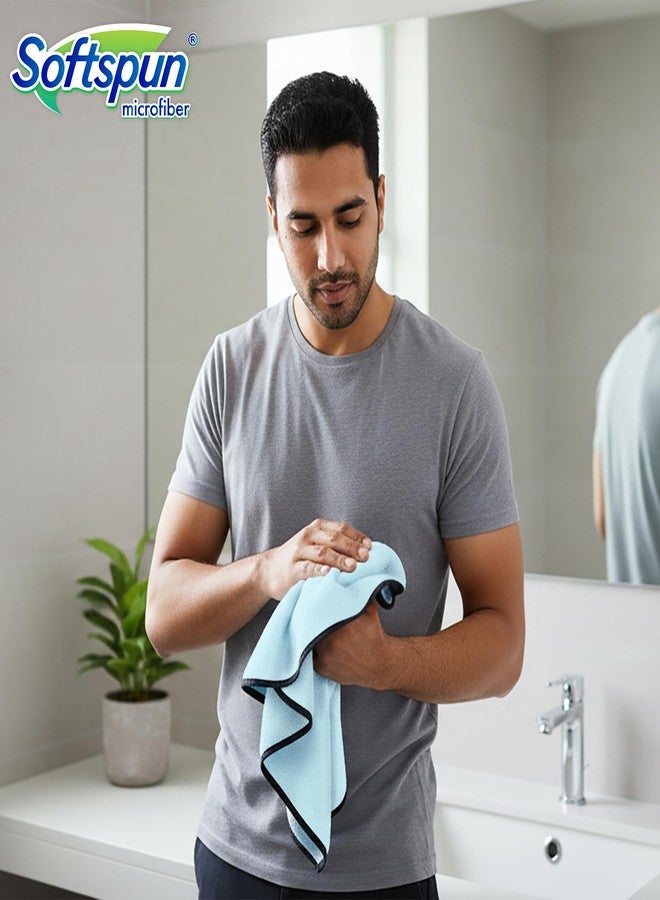 SOFTSPUN Microfiber Face & Hand Towel 2 Pc Light Sky Blue! Ultra Absorbent Super Soft & Lightweight Quick Drying for Men & Women Daily Use Unisex. - Image 3