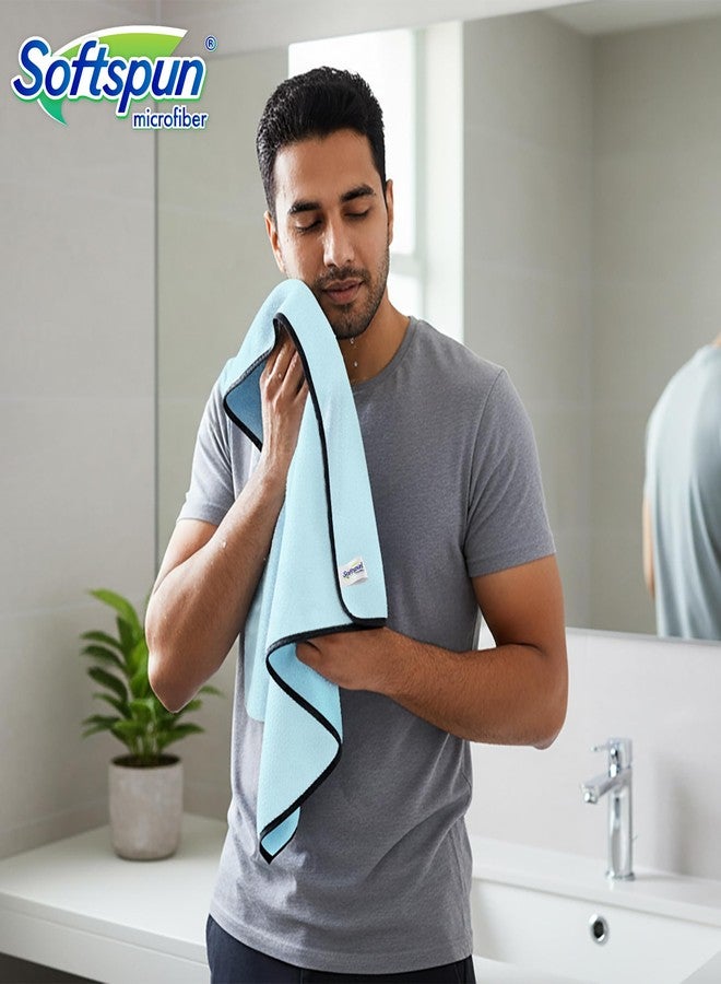 SOFTSPUN Microfiber Face & Hand Towel 2 Pc Light Sky Blue! Ultra Absorbent Super Soft & Lightweight Quick Drying for Men & Women Daily Use Unisex. - Image 5