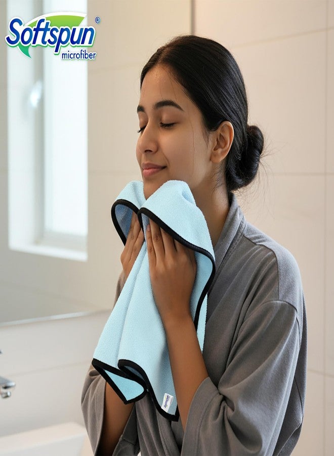 SOFTSPUN Microfiber Face & Hand Towel 2 Pc Light Sky Blue! Ultra Absorbent Super Soft & Lightweight Quick Drying for Men & Women Daily Use Unisex. - Image 4