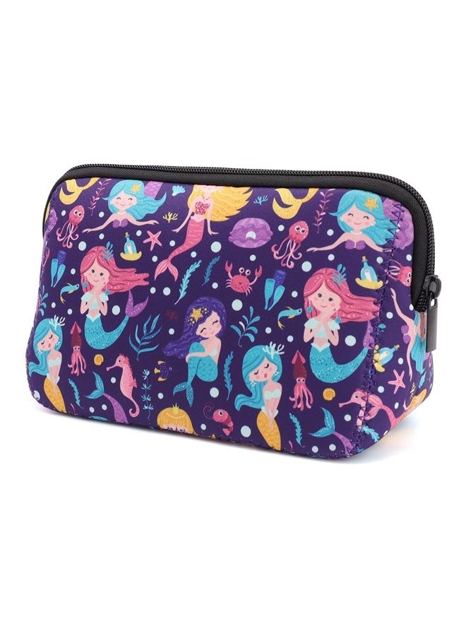 AJLTPA Cosmetic Bag Waterproof Neoprene Zipper Pouch Travel Portable Toiletry Makeup Bags Organizer Case for Women and Girls, Cute Mermaid - Image 1