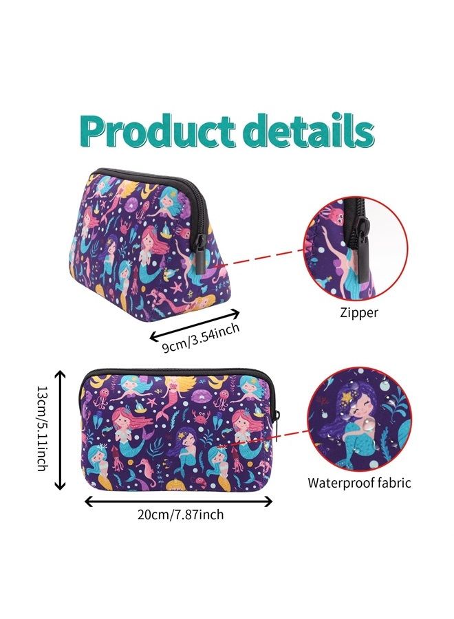 AJLTPA Cosmetic Bag Waterproof Neoprene Zipper Pouch Travel Portable Toiletry Makeup Bags Organizer Case for Women and Girls, Cute Mermaid - Image 2