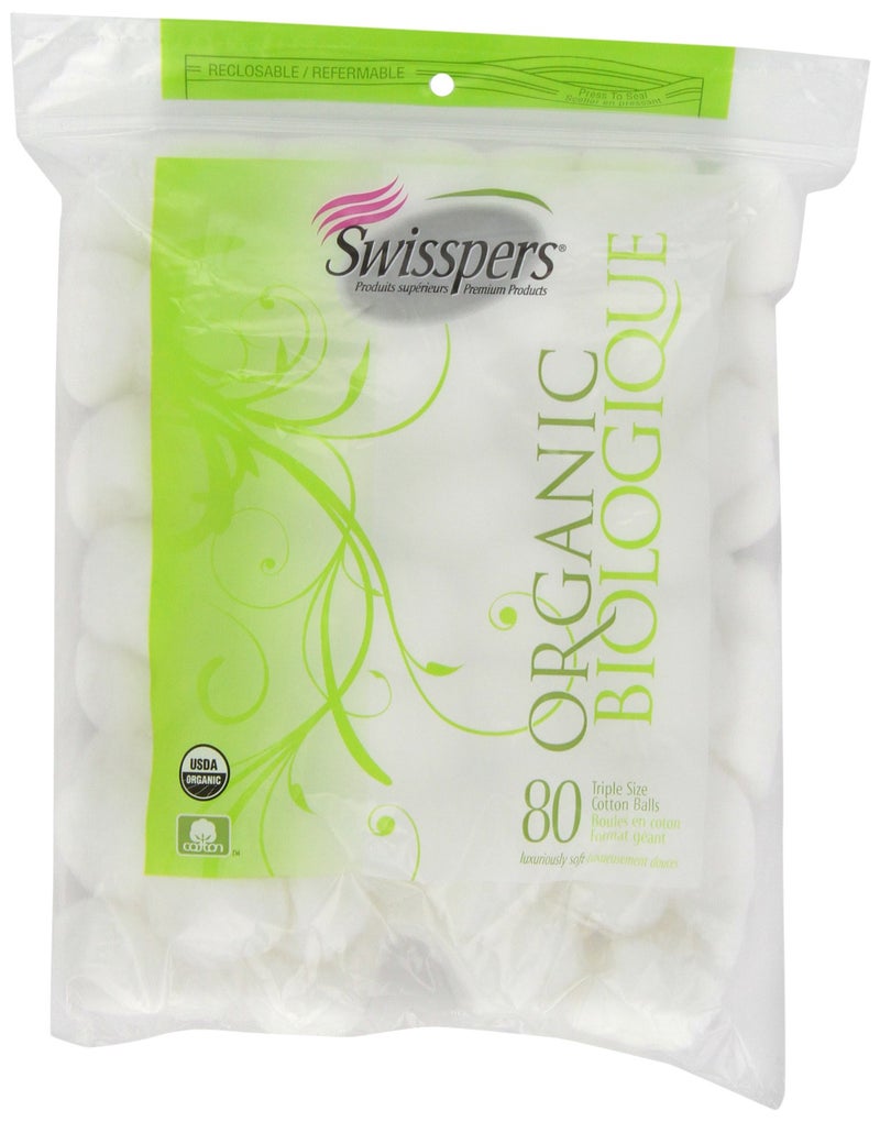 Swisspers Organic 100% Natural Organic Cotton Balls, 80-Count Bag - Image 1