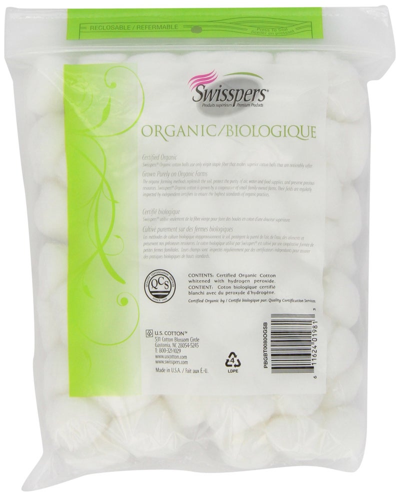 Swisspers Organic 100% Natural Organic Cotton Balls, 80-Count Bag - Image 2