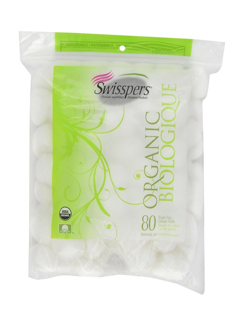 Swisspers Swisspers Organic 100% Natural Organic Cotton Balls, 80-Count Bag  - Image 1