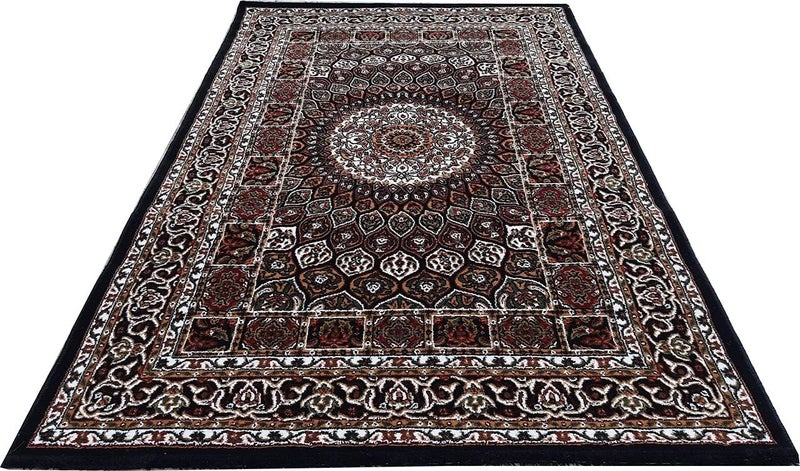 CARPET PLANET سجادة كشميرية فارسية من كوكب السجاد لغرفة المعيشة بسمك 1 بوصة 15X7 قدم باللون الأسود - Image 1