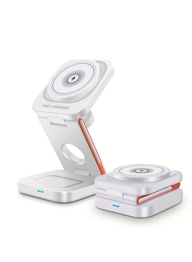 3in 1 Magnetic Wireless Charger Stand 15W Chargers Dock for iPhone 16/15/15 Pro/15 Plus/15 Pro Max/14/13/12 Series Multiple Devices Foldable Magnet Wireless Charging Station/Pad for iWatch Ultra 2/S