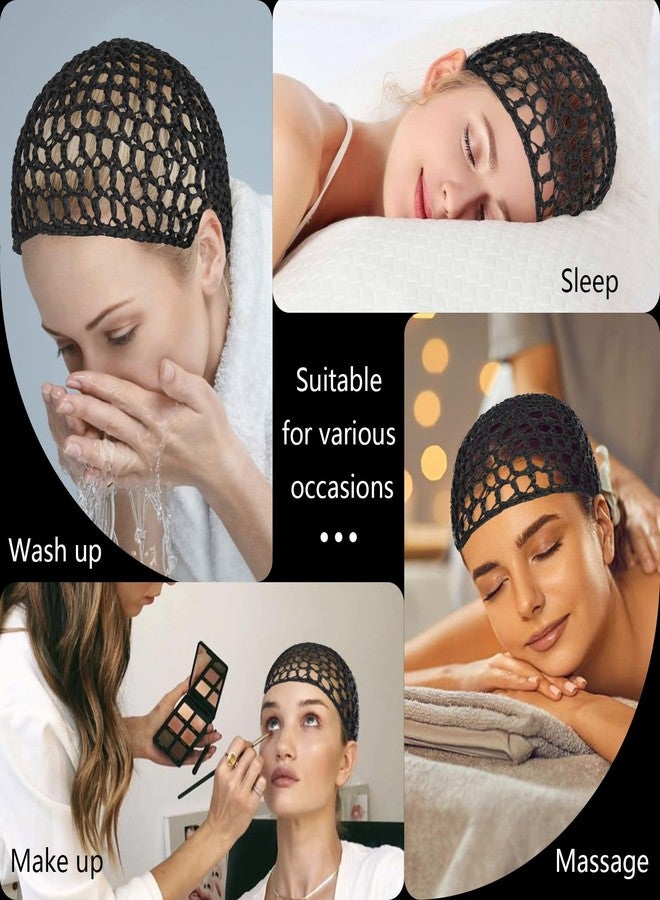 إكسريسيفول XRACEPHOL قطعتان من شبك الشعر للنوم، غطاء شعر شبكي كروشيه، قبعة نوم قابلة للتهوية للنساء، شبكة شعر مرنة قابلة لإعادة الاستخدام (أسود، أسود) - Image 5