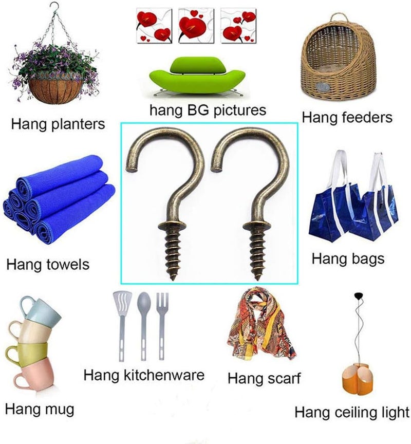 IDEALSV 3/4'' Antique Brass Ceiling Hooks 3/4 Inch Vintage Bronze Cup Hook Screw-in Light Hooks (40 Pack) - Image 5