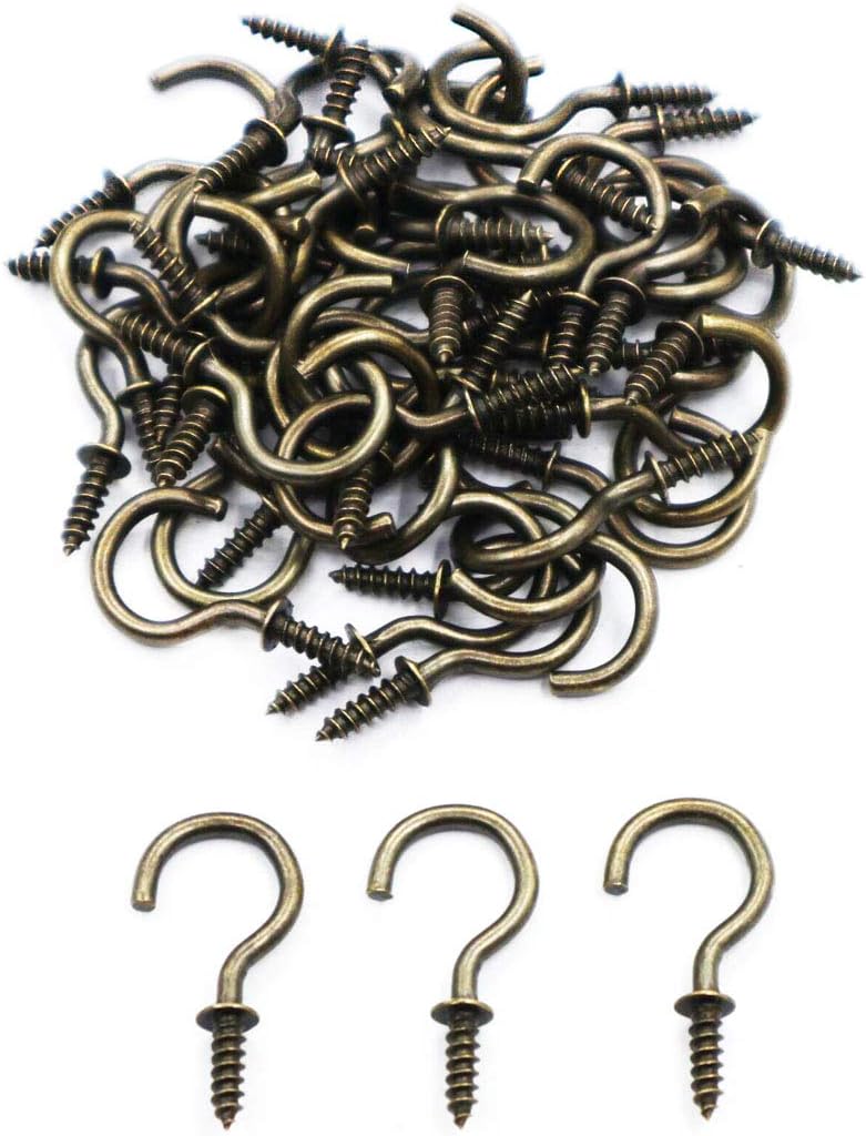 IDEALSV 3/4'' Antique Brass Ceiling Hooks 3/4 Inch Vintage Bronze Cup Hook Screw-in Light Hooks (40 Pack) - Image 1