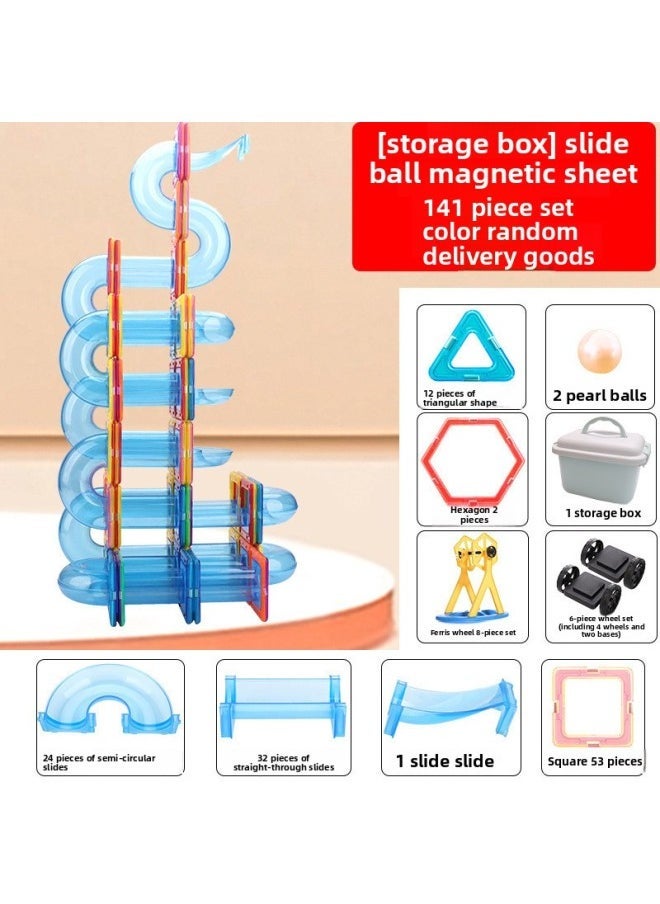Magnetic Slide Building Blocks Variable Ball Matching Toys Children's Diy Early Education Toys 3-year-old Kindergarten-Color:Slide Magnetic Sheet 141 Piece Set [storage Box]]  - Image 1