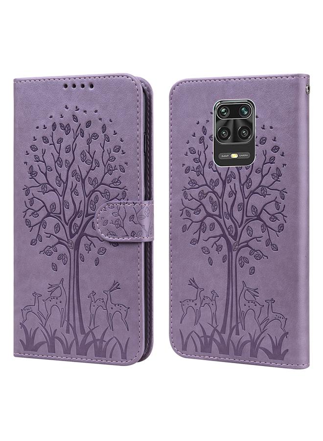 The Bros Case For Xiaomi Redmi Note 9 Pro / Note 9 Pro Max Tree & Deer Pattern Pressed Flip Leather Phone Case