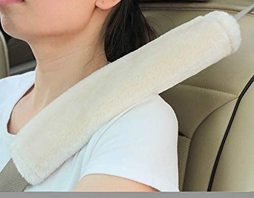 KOZI PET Soft Faux Sheepskin Seat Belt Shoulder Pad for a More Comfortable Driving, Compatible with Adults Youth Kids - Car, Truck, SUV, Airplane,Carmera Backpack Straps 2 Packs Cream - Image 1