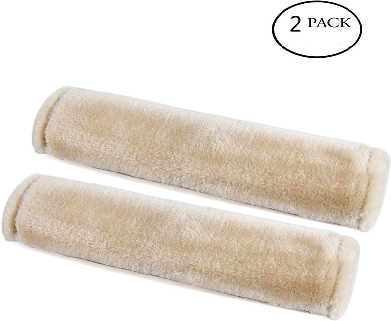 KOZI PET Soft Faux Sheepskin Seat Belt Shoulder Pad for a More Comfortable Driving, Compatible with Adults Youth Kids - Car, Truck, SUV, Airplane,Carmera Backpack Straps 2 Packs Cream - Image 2