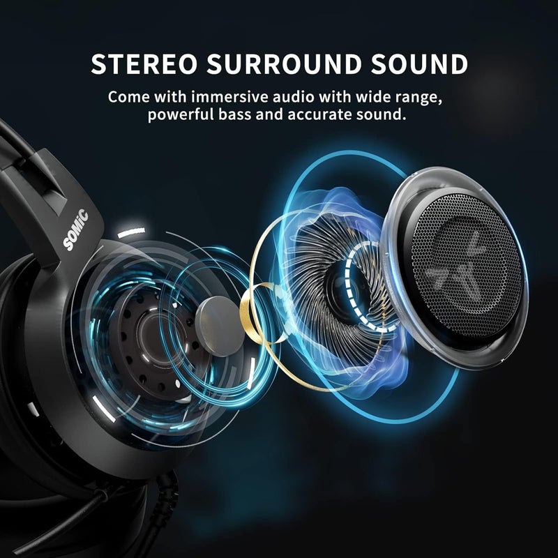 Somic G951s Pink Stereo Gaming Headset with Mic for PS4, Xbox One, PC, Mobile Phone, 3.5MM Sound Detachable Cat Ear Headphones Lightweight Self-Adjusting Over Ear Headphones (Black) - Image 2