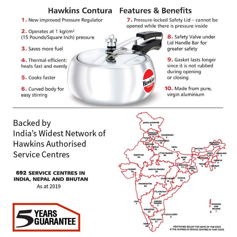 Hawkins 3.5 Litre Contura Pressure Cooker, Handi Inner Lid Cooker, Silver (HC35) - Image 3