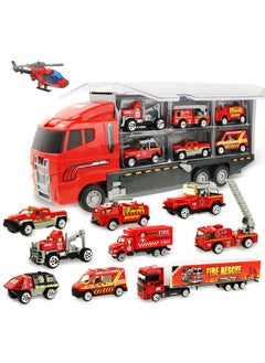 Coolplay Coolplay Fire Truck Toy Set for Kids, Toy Vehicles Carrier Truck with Die-cast Cars, Rescue Firetruck for Boys 3-6 Years Old  - Image 1