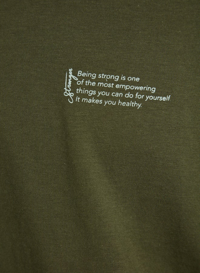 trendyol Khaki Oversize/Wide Cut 100% Cotton Crew Neck Minimal Text Printed T-Shirt TMNSS23TS00084 - Image 5