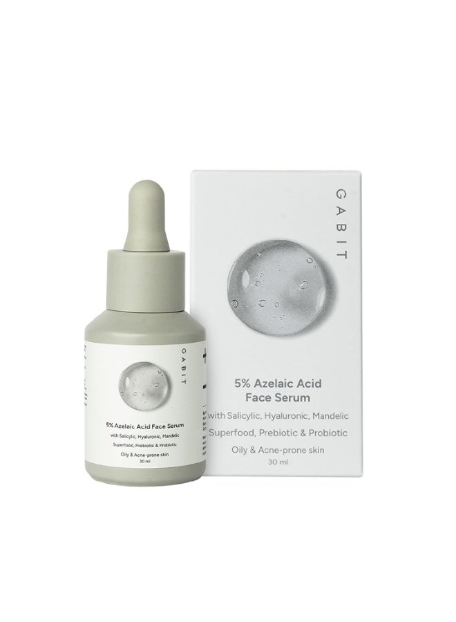 Gabit 5% Azelaic Acid Face Serum For Acne,Blackheads,Open Pores & Spots|Salicylic (1%),Hyaluronic,Green Tea,Prebiotic,Probiotic|For Oily,Acne Prone Skin|Oil & Fragrance free|For Women & Men,30 ml - Image 1
