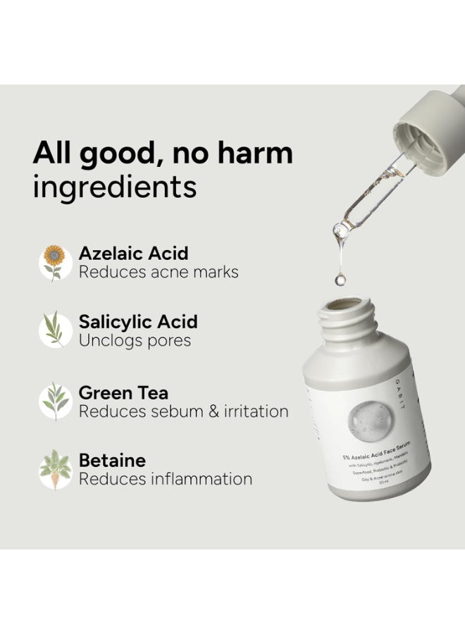 Gabit 5% Azelaic Acid Face Serum For Acne,Blackheads,Open Pores & Spots|Salicylic (1%),Hyaluronic,Green Tea,Prebiotic,Probiotic|For Oily,Acne Prone Skin|Oil & Fragrance free|For Women & Men,30 ml - Image 2