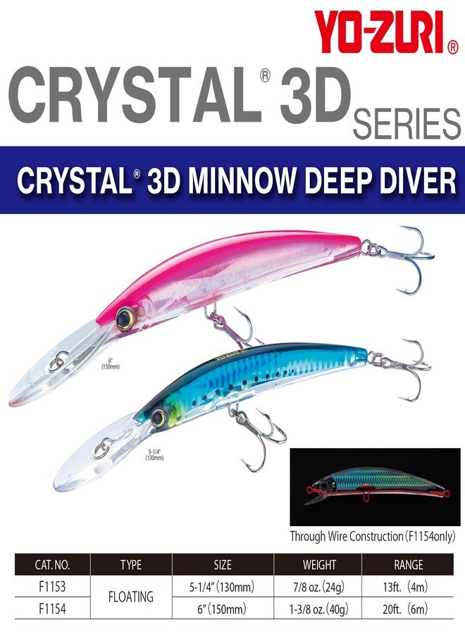 DUEL Yo-Zuri Crystal 3D Minnow Deep Diver Lure, Red Head, 5-1/4-Inch - Image 2