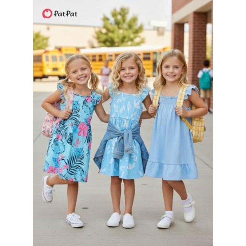 فستان PATPAT Multipack للفتيات الصغيرات بدون أكمام مخطط فلامينجو للأطفال الصغار - Image 5