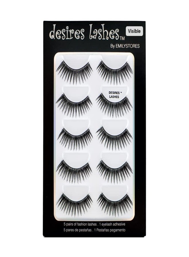 EMILYSTORES Eyelashes Cat Eye Lashes Natural Look Wispy Short Fluffy Faux-Mink Lashes Fake Eyelashes 5 Pairs Multipack (Visible Band)