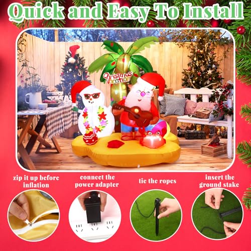 Arrowbash 7 ft Christmas in July Santa Claus Inflatable Outdoor Yard Decoration Summer Blow Up Display with Builtin LEDs Hawaiian Beach Vacation Snowman for Pool Garden Lawn Party - Image 3