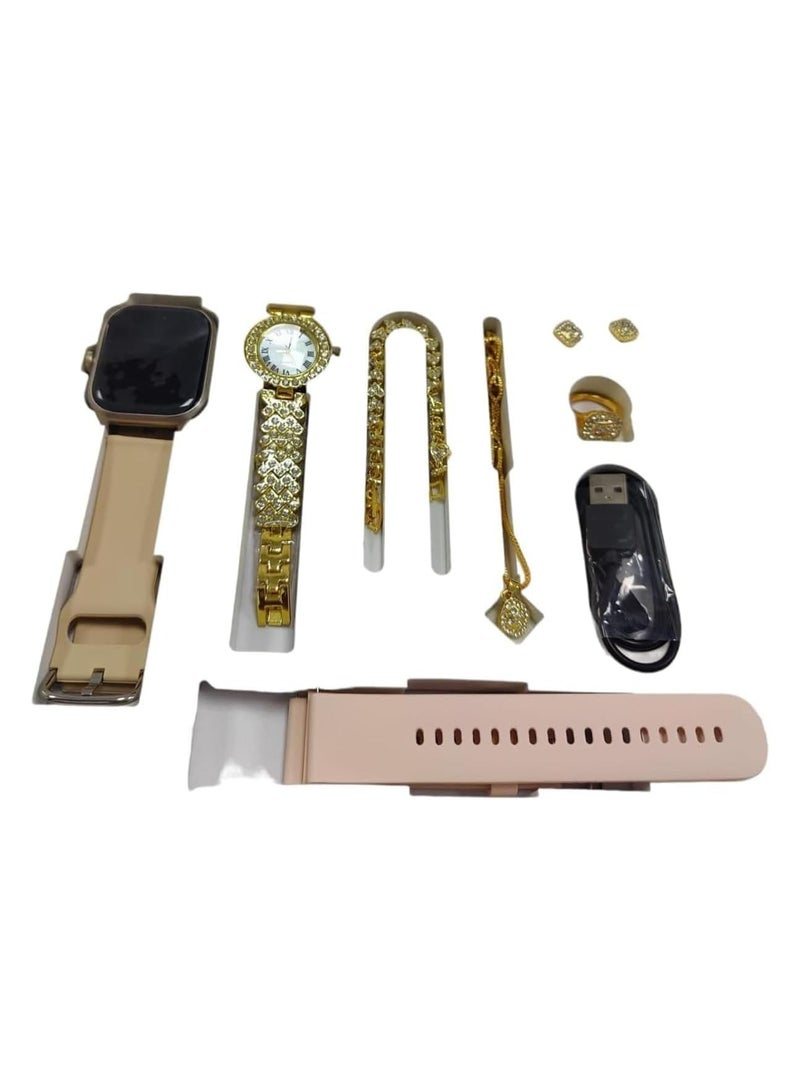 Stylish A59 Plus Smart Watch with Heart Rate Monitoring,| 260mAh Relojes Inteligentes for Girls, Trendy Gold Watch, Necklace, Bracelet, Earrings, Women's Ring Collection - Image 1