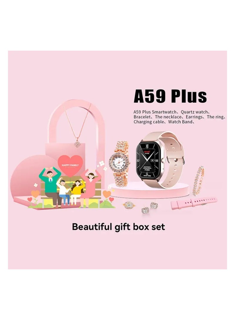 Stylish A59 Plus Smart Watch with Heart Rate Monitoring,| 260mAh Relojes Inteligentes for Girls, Trendy Gold Watch, Necklace, Bracelet, Earrings, Women's Ring Collection - Image 2