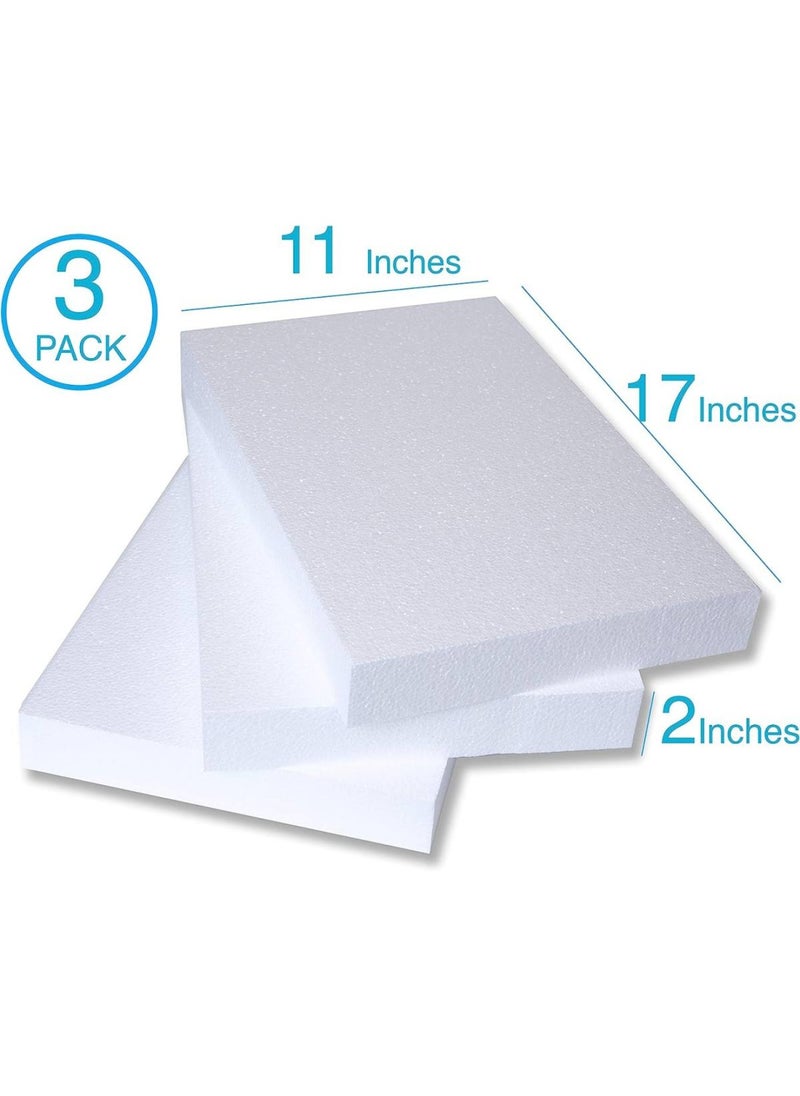 Silverlake Craft Foam Block - 3 Pack of 11x17x2 EPS Polystyrene Blocks for Crafting Modeling Art Projects and Floral Arrangements - Sculpting Sheets for DIY School & Home Art Projects