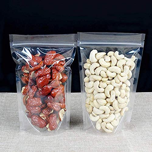 Deera Deera Ziplock Airtight Standee Stand up ClearTransparent Food Grade PolythenePolyester Lamination PouchCoverBag with zipper self seal and reusable100mm x170mm Pack of 50  - Image 1