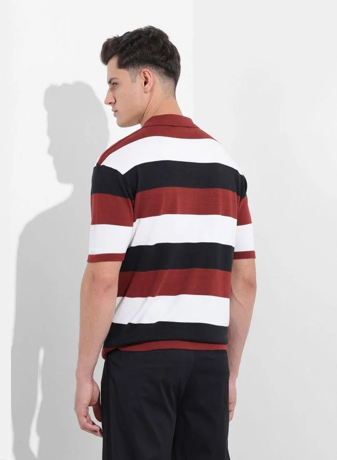 The Indian Garage Co Men Oversized Fit Textured Polo Neck Half Sleeves T-Shirt