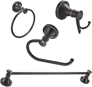 BESy Oil Rubbed Bronze 4 Piece Bathroom Accessories Set ( Single Towel Bar, Towel Ring, Toilet Paper Holder, Double - Image 1