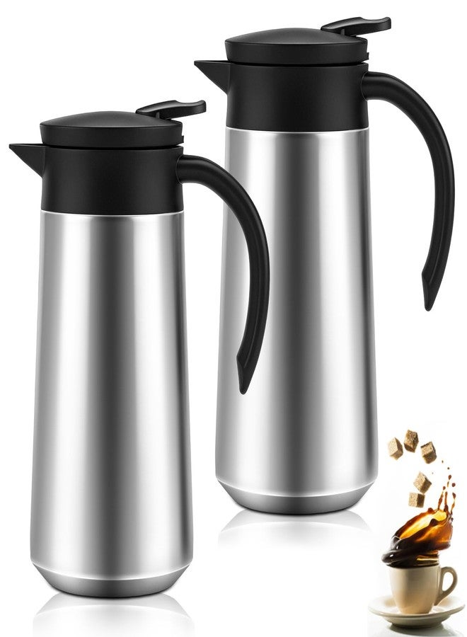 Ziliny 2 Pcs 27oz Thermal Coffee Carafe Stainless Steel Coffee Pot for Keeping Hot/cold Insulated Double Walled Vacuum Tea Pot with Press Button Drink Beverage Dispenser for Milk Tea(Silver) - Image 1