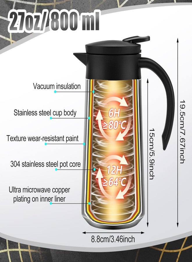 Ziliny 2 Pcs 27oz Thermal Coffee Carafe Stainless Steel Coffee Pot for Keeping Hot/cold Insulated Double Walled Vacuum Tea Pot with Press Button Drink Beverage Dispenser for Milk Tea(Silver) - Image 2