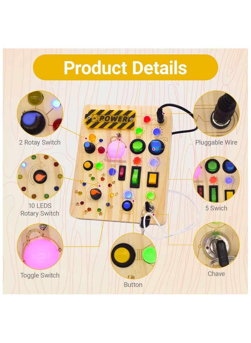 Montessori Busy Board Wooden Sensory Toys for Toddler with LED Light Up Switch, Baby Fidget Board Travel Toys for 18+ Months, 1 2 3 Year Old Boys Girls Toddler Toys Gifts  - Image 2