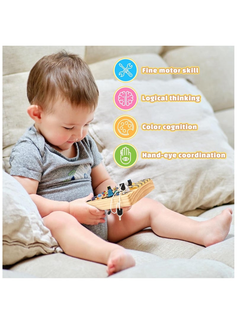 Montessori Busy Board Wooden Sensory Toys for Toddler with LED Light Up Switch, Baby Fidget Board Travel Toys for 18+ Months, 1 2 3 Year Old Boys Girls Toddler Toys Gifts  - Image 3