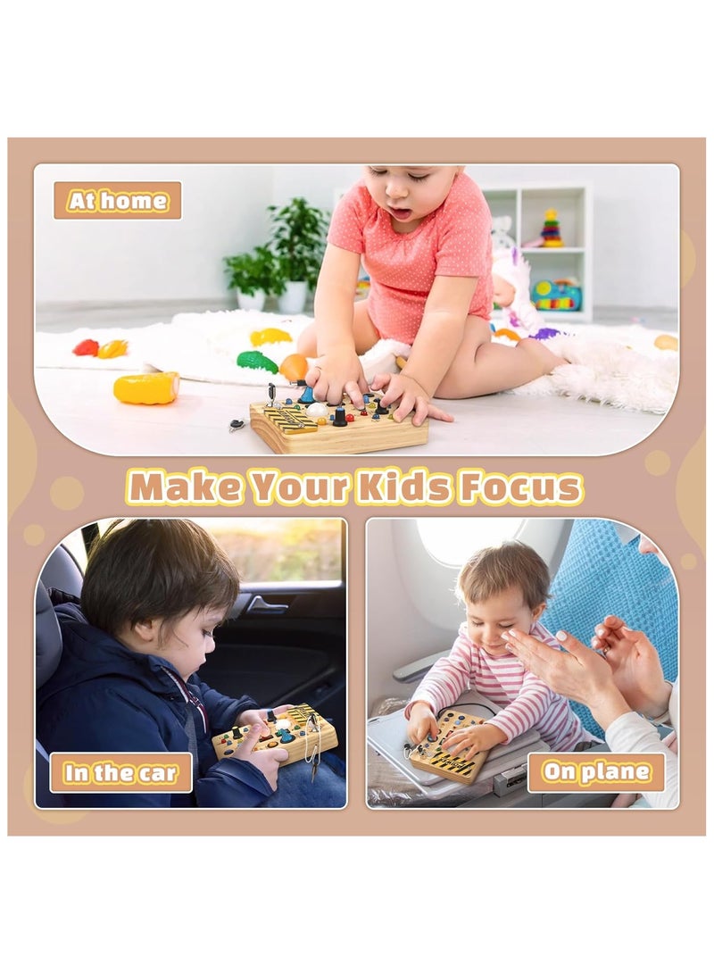 Montessori Busy Board Wooden Sensory Toys for Toddler with LED Light Up Switch, Baby Fidget Board Travel Toys for 18+ Months, 1 2 3 Year Old Boys Girls Toddler Toys Gifts  - Image 4