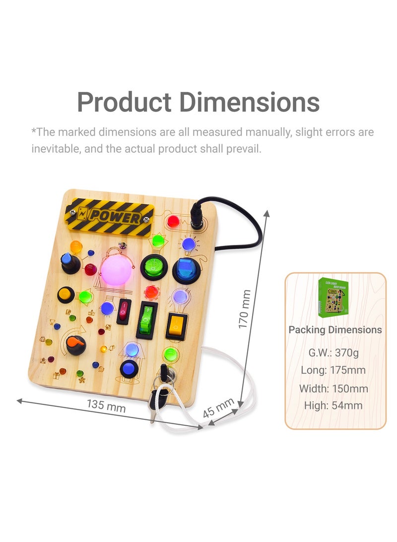 Montessori Busy Board Wooden Sensory Toys for Toddler with LED Light Up Switch, Baby Fidget Board Travel Toys for 18+ Months, 1 2 3 Year Old Boys Girls Toddler Toys Gifts  - Image 5